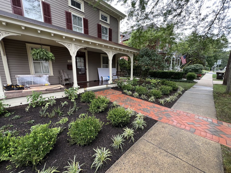 Newly installed landscape beds, front yard